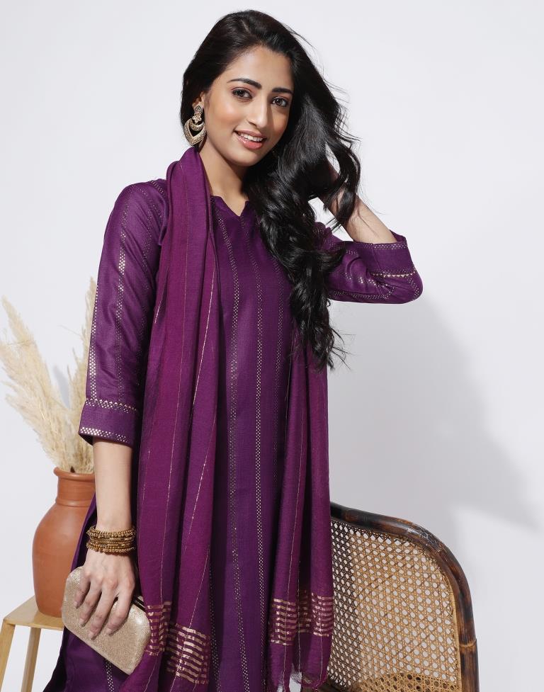 Wine Printed Straight Kurti With Pant And Dupatta | Leemboodi