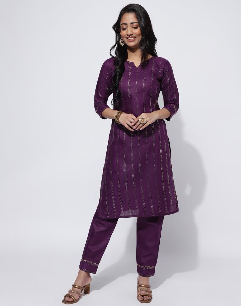 Wine Printed Straight Kurti With Pant And Dupatta | Leemboodi