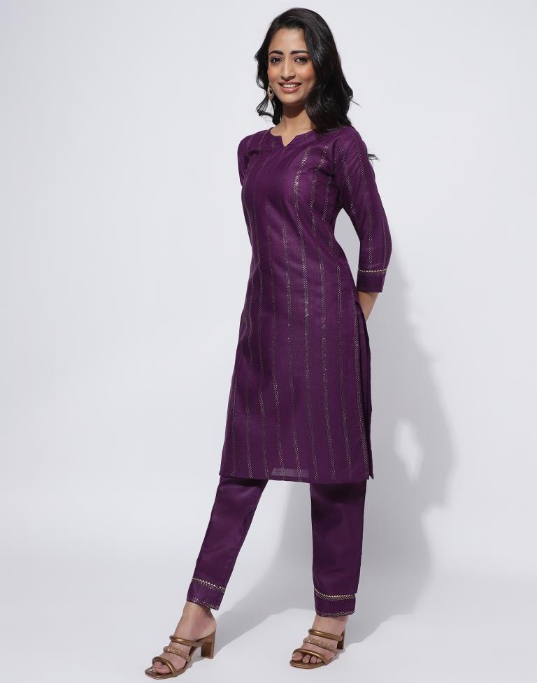 Wine Printed Straight Kurti With Pant And Dupatta | Leemboodi