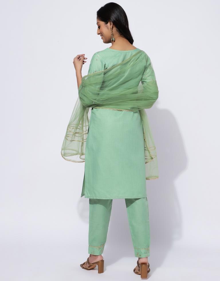 Pista Green Printed Straight Kurti With Pant And Dupatta | Leemboodi