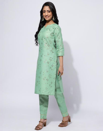 Pista Green Printed Straight Kurti With Pant And Dupatta | Leemboodi