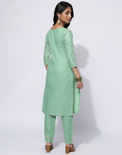 Pista Green Printed Straight Kurti With Pant And Dupatta | Leemboodi