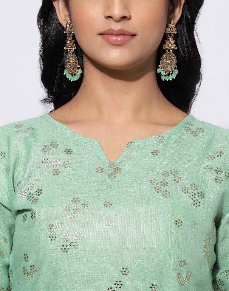 Pista Green Printed Straight Kurti With Pant And Dupatta | Leemboodi