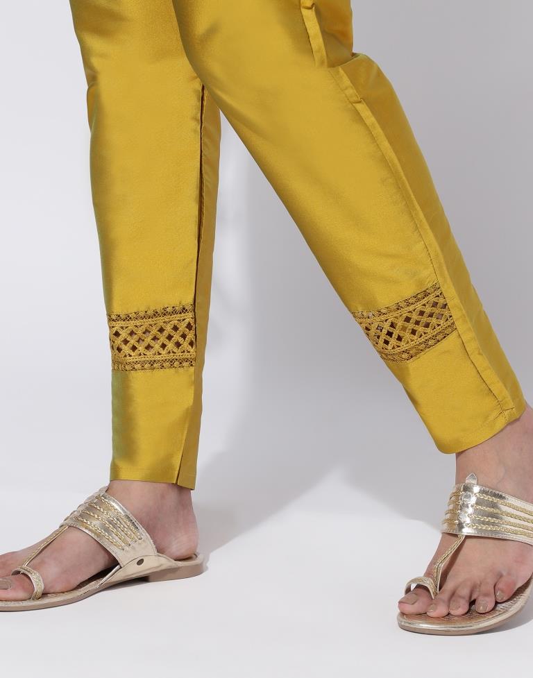 Mustard Yellow Sequence Straight Kurti With Pant And Dupatta | Leemboodi