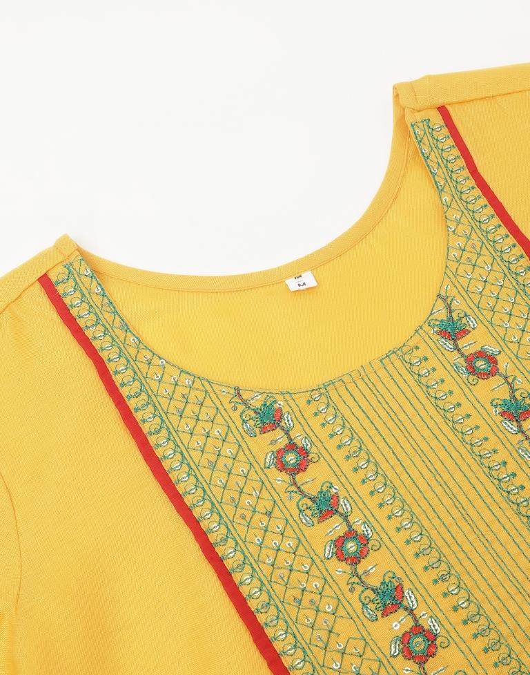 Mustard Yellow Sequence Straight Kurti With Pant And Dupatta | Leemboodi