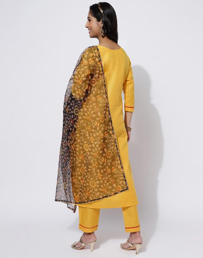 Mustard Yellow Sequence Straight Kurti With Pant And Dupatta | Leemboodi