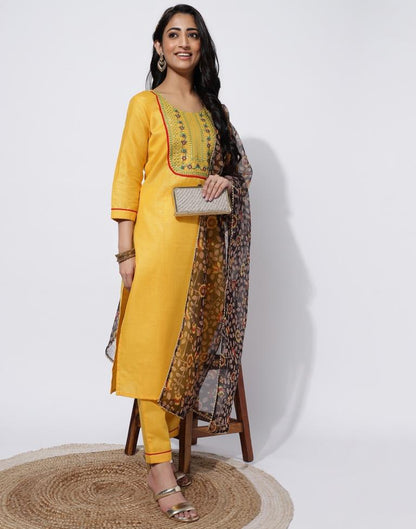 Mustard Yellow Sequence Straight Kurti With Pant And Dupatta | Leemboodi