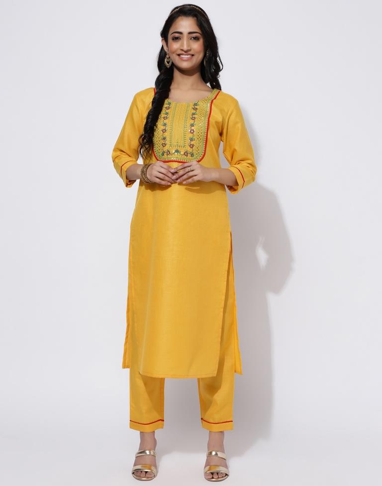 Mustard Yellow Sequence Straight Kurti With Pant And Dupatta | Leemboodi