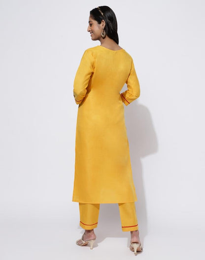 Mustard Yellow Sequence Straight Kurti With Pant And Dupatta | Leemboodi