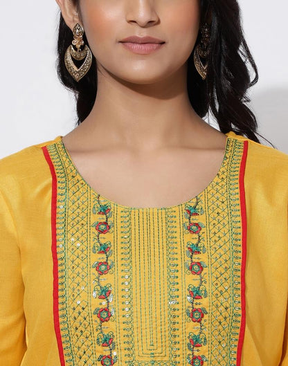 Mustard Yellow Sequence Straight Kurti With Pant And Dupatta | Leemboodi