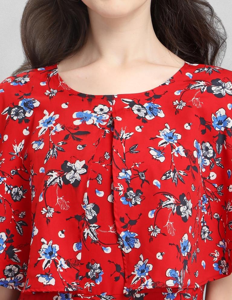 Imperial Red Coloured Floral Printed Crepe Dress | Sudathi