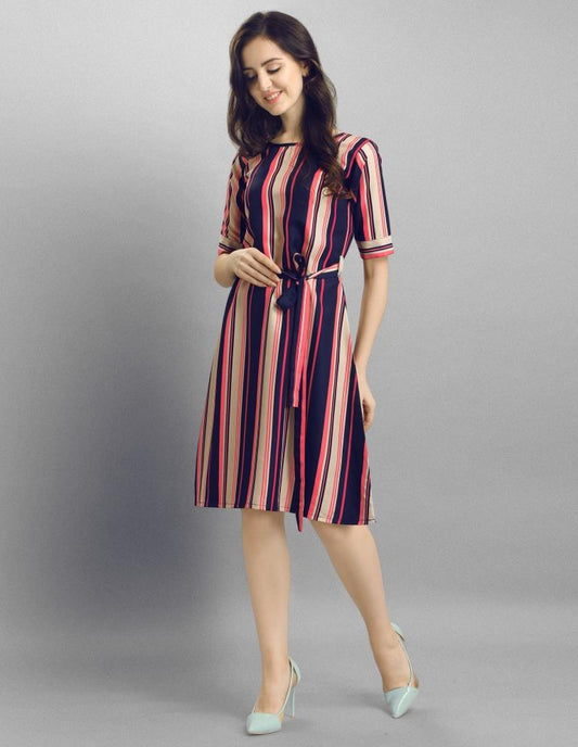 Valiant  Navy Blue Coloured Multi Lining Crepe Dress | Sudathi