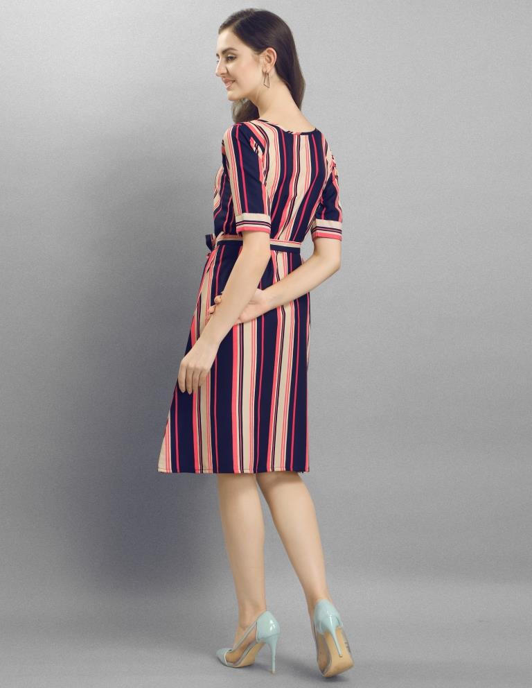 Valiant  Navy Blue Coloured Multi Lining Crepe Dress | Sudathi