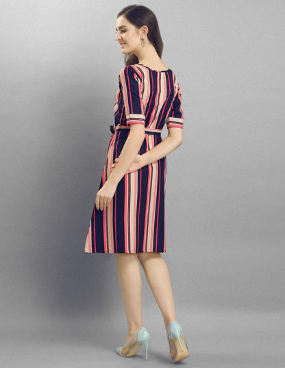 Valiant  Navy Blue Coloured Multi Lining Crepe Dress | Sudathi