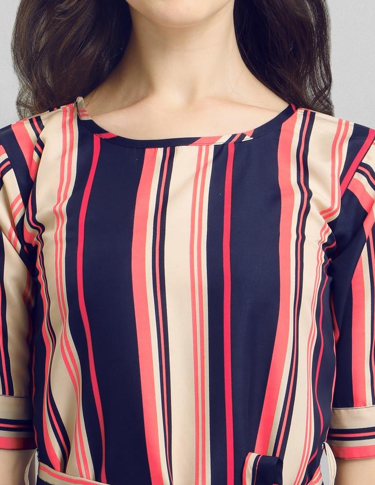 Valiant  Navy Blue Coloured Multi Lining Crepe Dress | Sudathi
