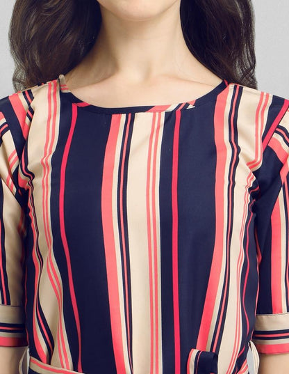 Valiant  Navy Blue Coloured Multi Lining Crepe Dress | Sudathi