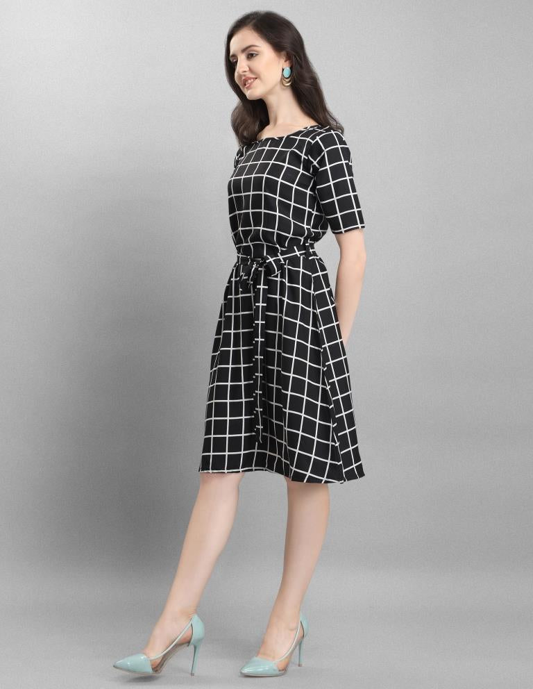 Glistening  Black Coloured Check Printed Crepe Dress | Sudathi