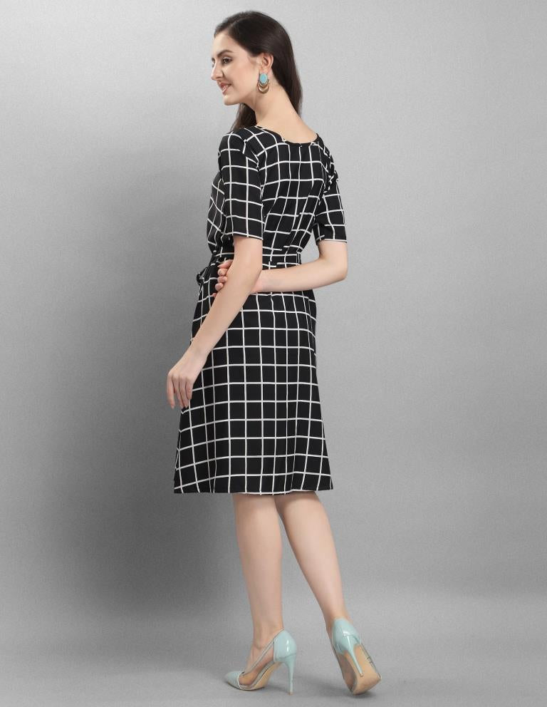 Glistening  Black Coloured Check Printed Crepe Dress | Sudathi