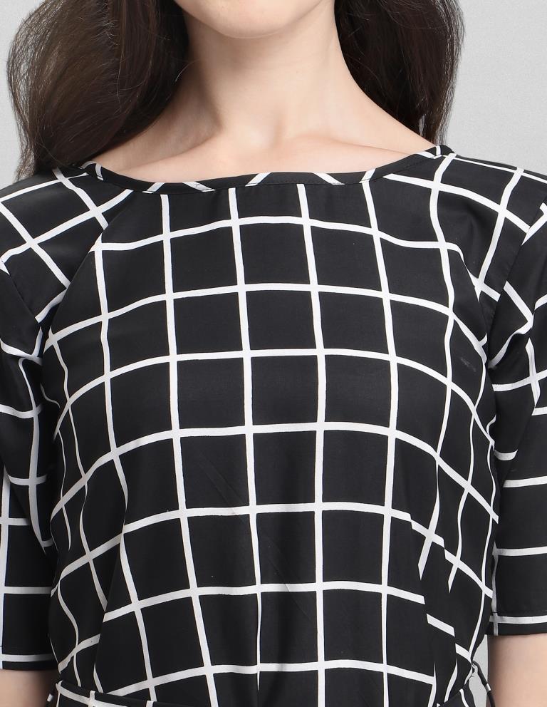 Glistening  Black Coloured Check Printed Crepe Dress | Sudathi