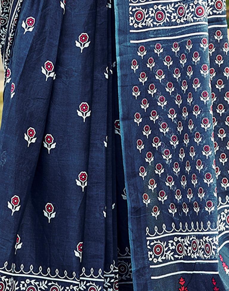 Ready to Wear Rama Blue Cotton Printed Saree