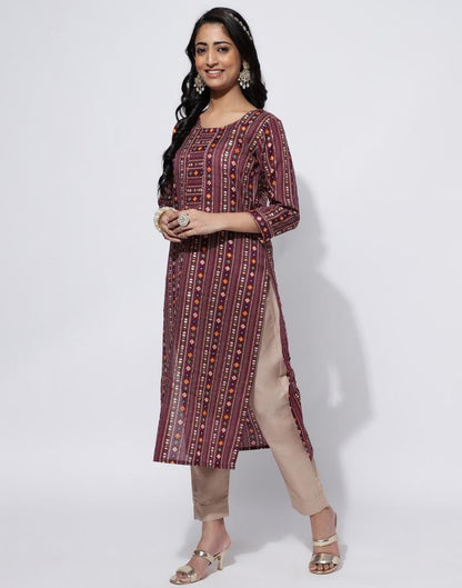 Maroon Printed Straight Kurti With Pant And Dupatta | Leemboodi