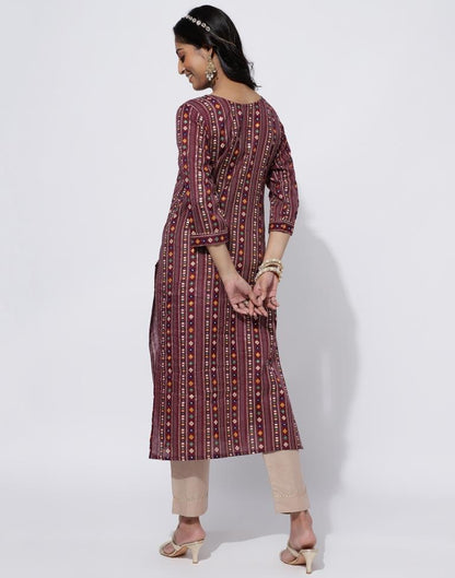 Maroon Printed Straight Kurti With Pant And Dupatta | Leemboodi