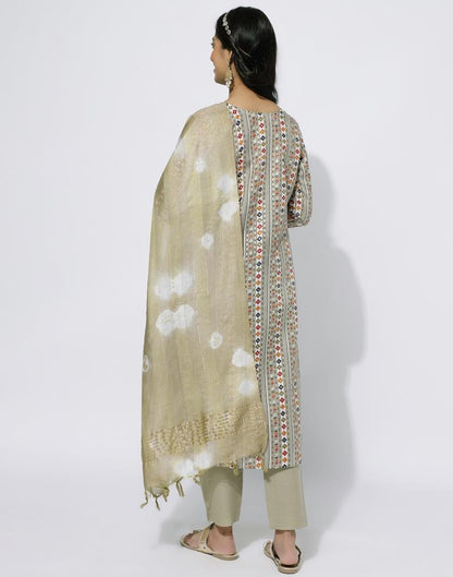 Beige Printed Straight Kurti With Pant And Dupatta | Leemboodi