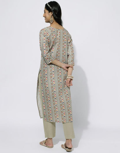 Beige Printed Straight Kurti With Pant And Dupatta | Leemboodi