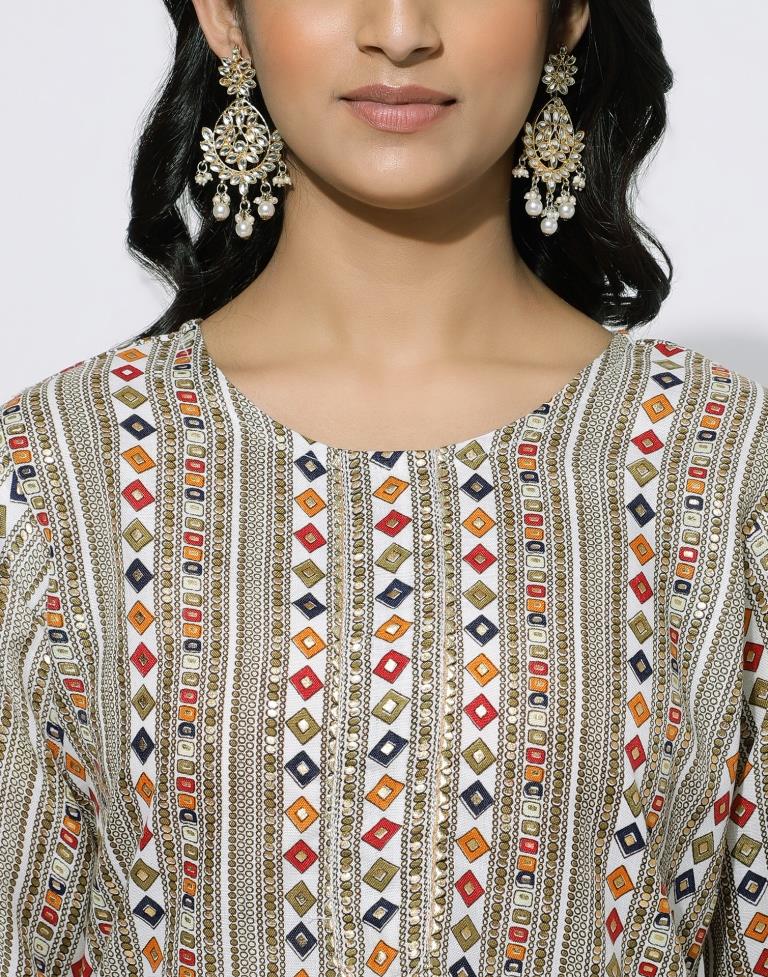 Beige Printed Straight Kurti With Pant And Dupatta | Leemboodi