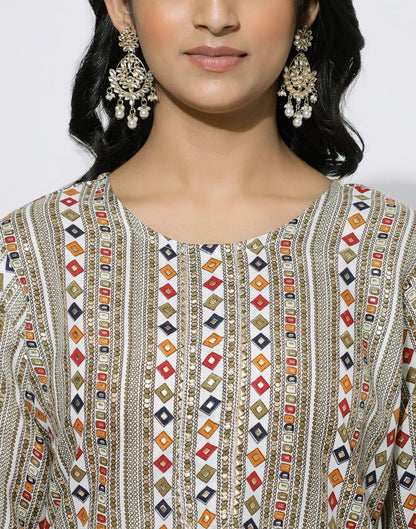 Beige Printed Straight Kurti With Pant And Dupatta | Leemboodi