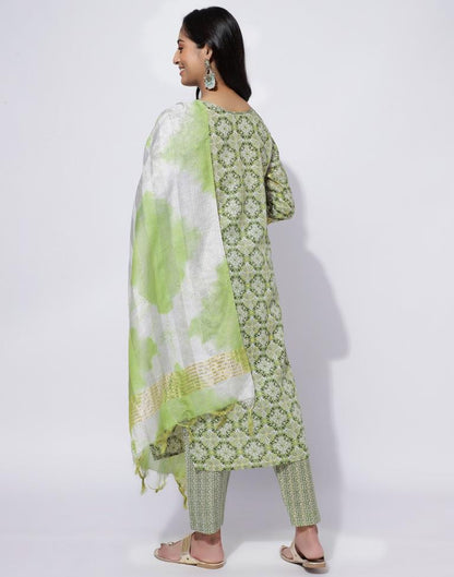 Green Printed Straight Kurti With Pant And Dupatta | Leemboodi