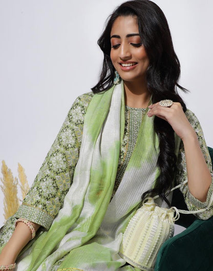 Green Printed Straight Kurti With Pant And Dupatta | Leemboodi