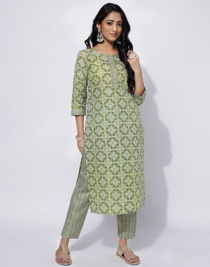 Green Printed Straight Kurti With Pant And Dupatta | Leemboodi