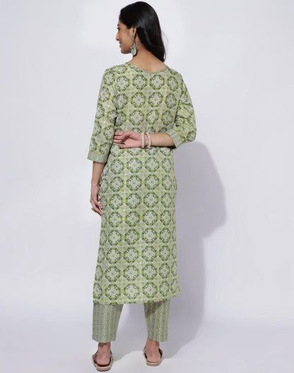 Green Printed Straight Kurti With Pant And Dupatta | Leemboodi