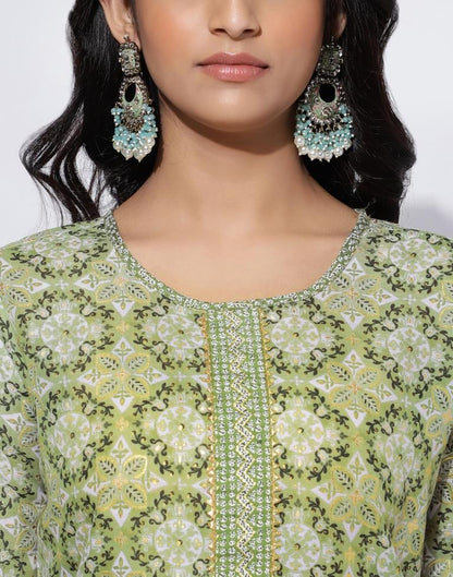 Green Printed Straight Kurti With Pant And Dupatta | Leemboodi