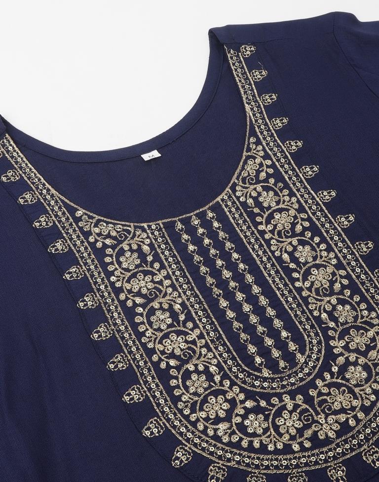 Navy Blue Sequence Straight Kurti With Pant And Dupatta | Leemboodi