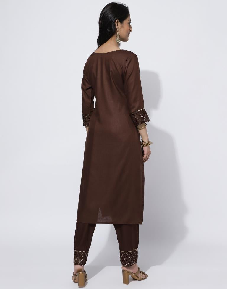 Brown Printed Straight Kurti With Pant And Dupatta | Leemboodi