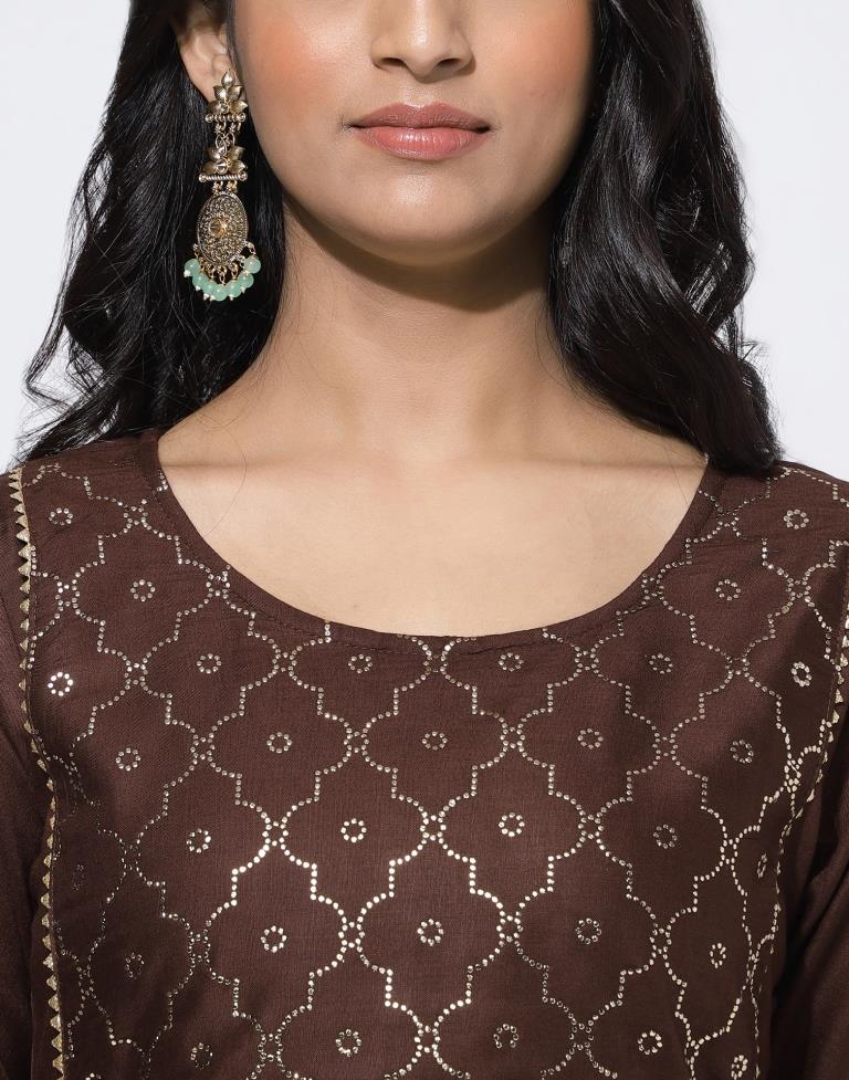 Brown Printed Straight Kurti With Pant And Dupatta | Leemboodi