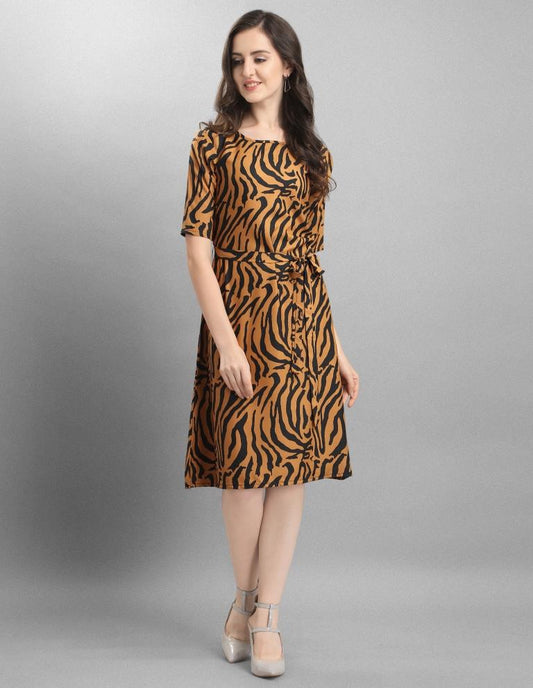 Brown Coloured Digital Printed Crepe Dress | Sudathi