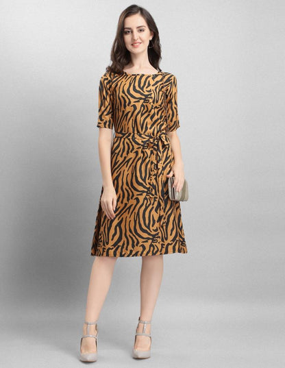 Brown Coloured Digital Printed Crepe Dress | Sudathi