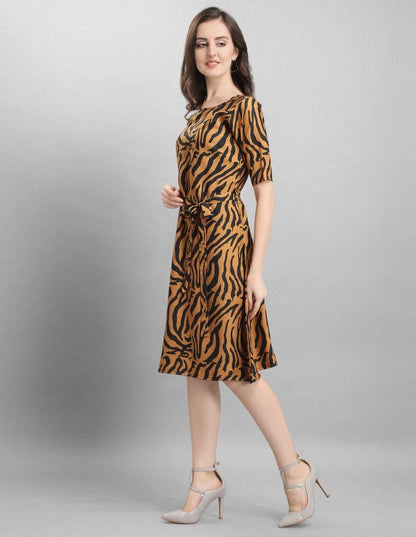 Brown Coloured Digital Printed Crepe Dress | Sudathi