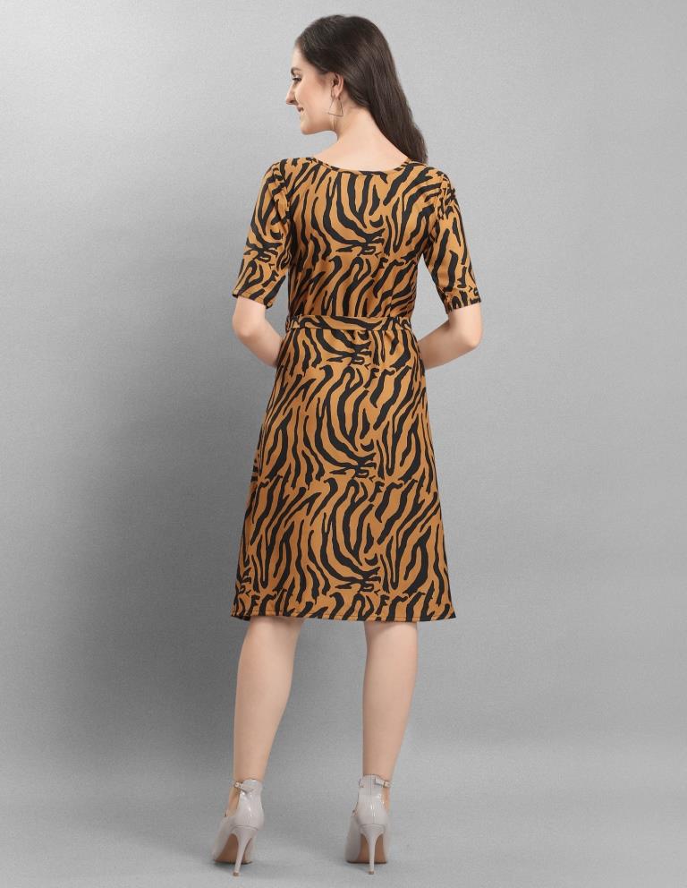 Brown Coloured Digital Printed Crepe Dress | Sudathi