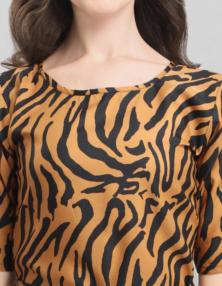 Brown Coloured Digital Printed Crepe Dress | Sudathi