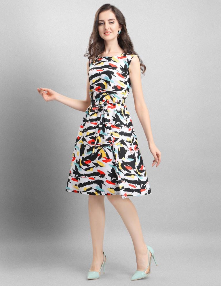 Whimsical White Coloured Digital Printed Crepe Dress | Sudathi