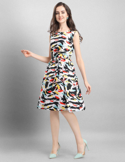 Whimsical White Coloured Digital Printed Crepe Dress | Sudathi