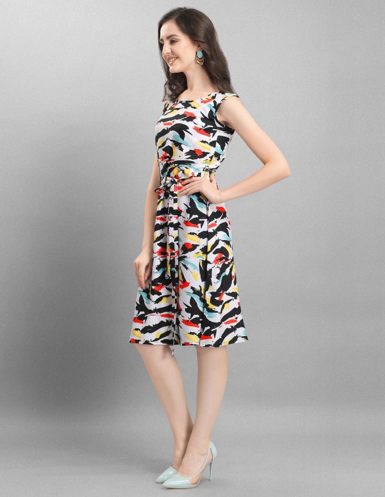 Whimsical White Coloured Digital Printed Crepe Dress | Sudathi
