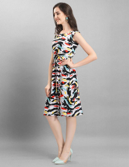 Whimsical White Coloured Digital Printed Crepe Dress | Sudathi