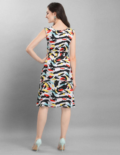 Whimsical White Coloured Digital Printed Crepe Dress | Sudathi