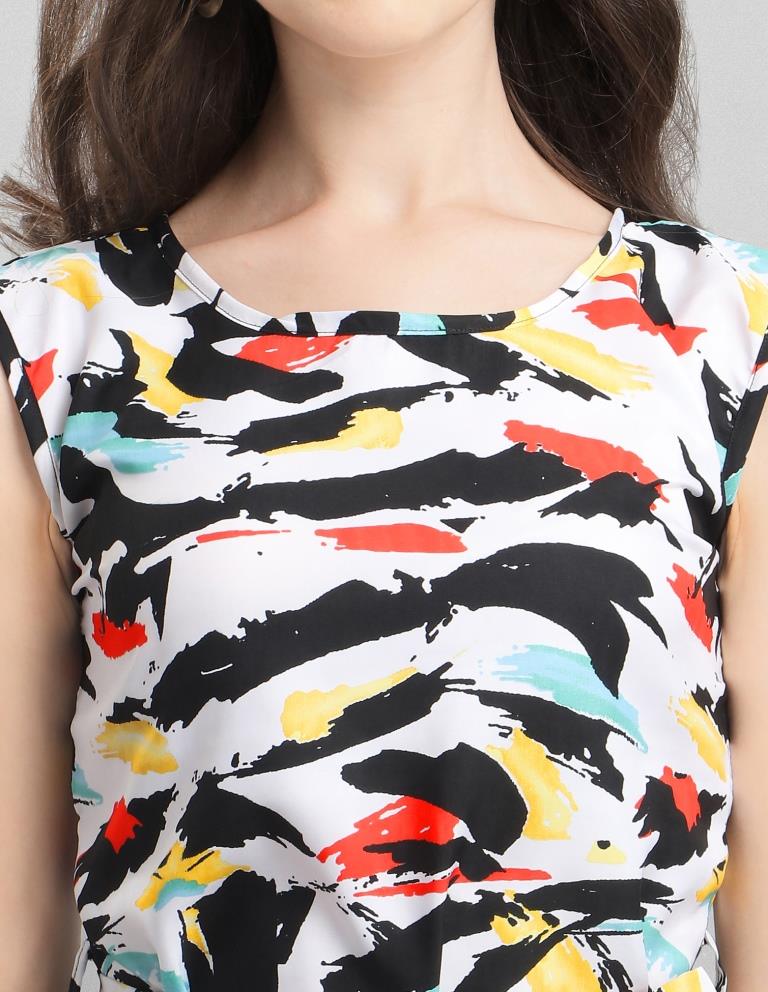 Whimsical White Coloured Digital Printed Crepe Dress | Sudathi