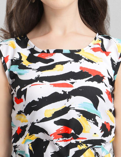 Whimsical White Coloured Digital Printed Crepe Dress | Sudathi